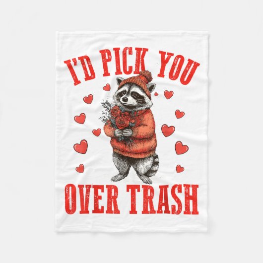Funny Raccoon I’d Ck You Over Trash Valentines Day フリースブランケット (正面)