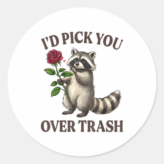 Funny Raccoon I’d Ck You Over Trash Valentines Day ラウンドシール (正面)