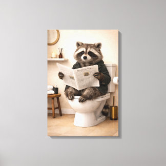 Funny Raccoon Reading Newspaper Bathroom Humor キャンバスプリント