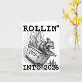 Funny Raccoon Rollin' Into 2026 Dumpster Fire New カード (黄色い花)