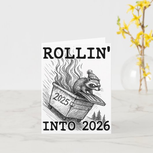 Funny Raccoon Rollin' Into 2026 Dumpster Fire New  カード (黄色い花)