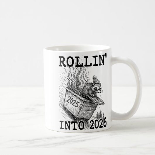 Funny Raccoon Rollin' Into 2026 Dumpster Fire New コーヒーマグカップ (右)
