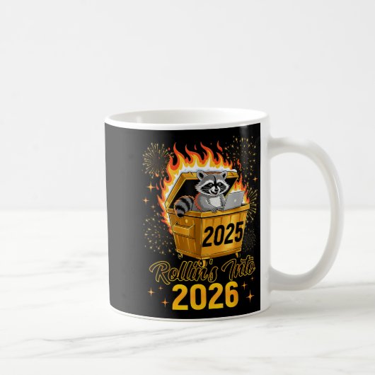 Funny Raccoon Rollin's Into 2026 New Year Matching コーヒーマグカップ (右)