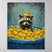 Funny Raccoon Rubber Duck Pool Poster ポスター (正面)