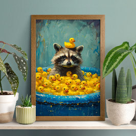 Funny Raccoon Rubber Duck Pool Poster ポスター