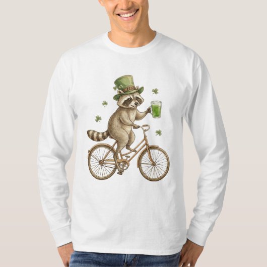 Funny Raccoon, St. Patrick's Day Irish Shamrock  Tシャツ (正面)