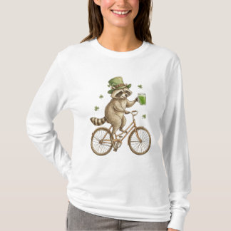 Funny Raccoon, St. Patrick's Day Irish Shamrock  Tシャツ