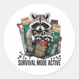 Funny Raccoon Survival Mode Active ステッカー - コーヒー