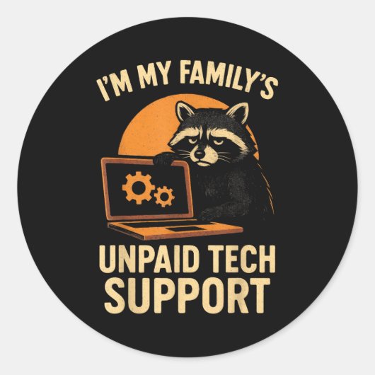 Funny Raccoon Tech Lover Graphic Tee Computer Geek ラウンドシール (正面)