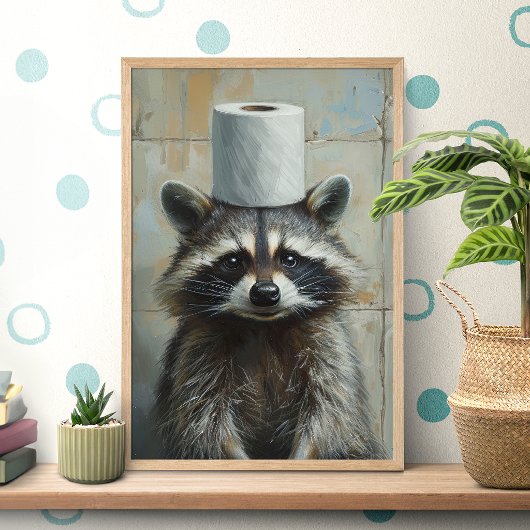 Funny Raccoon Toilet Paper Poster ポスター