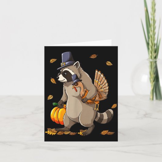 Funny Raccoon Turkey Pumpkin Thanksgiving Gift Men カード (正面)