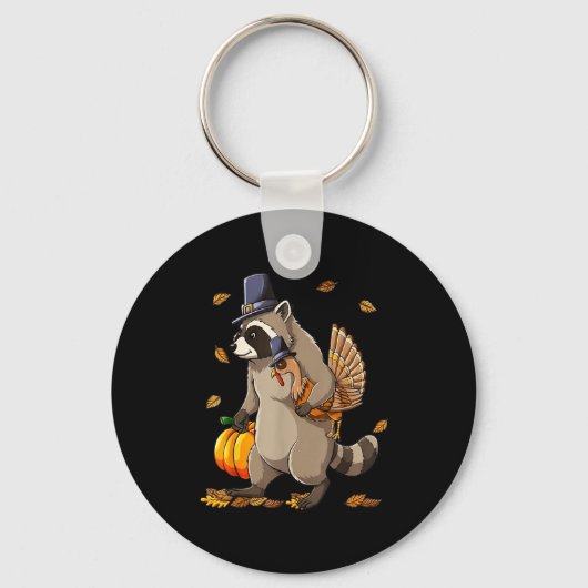Funny Raccoon Turkey Pumpkin Thanksgiving Gift Men キーホルダー (正面)