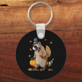 Funny Raccoon Turkey Pumpkin Thanksgiving Gift Men キーホルダー (正面)