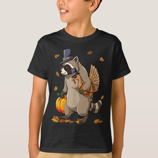 Funny Raccoon Turkey Pumpkin Thanksgiving Gift Men Tシャツ (正面)