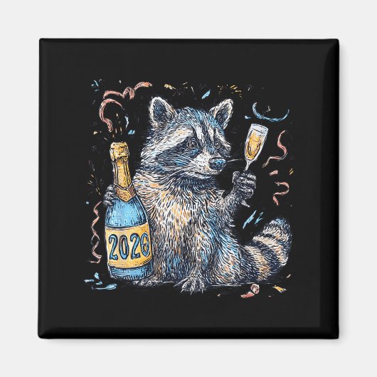 Funny Raccoon With Champagne Disco Ball New Years  マグネット (正面)