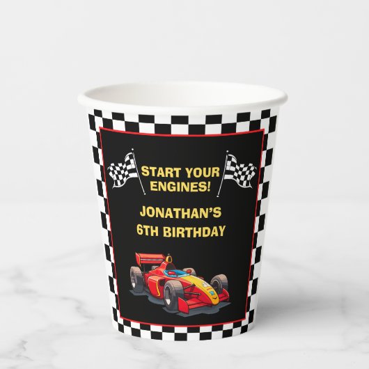 Funny Racing Car Driver Birthday Boy 紙コップ (正面)