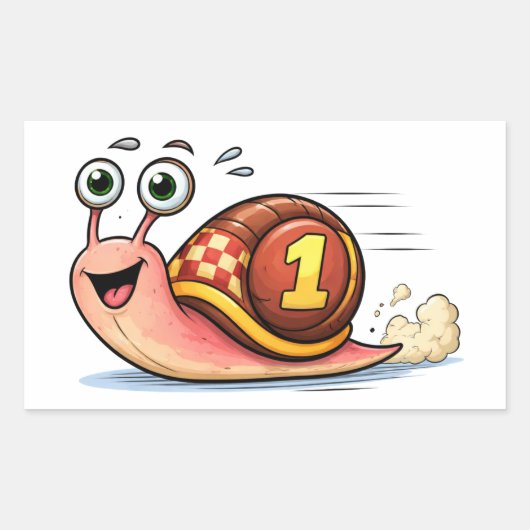 Funny Racing Snail Cartoon Character Sticker 長方形シール (正面)