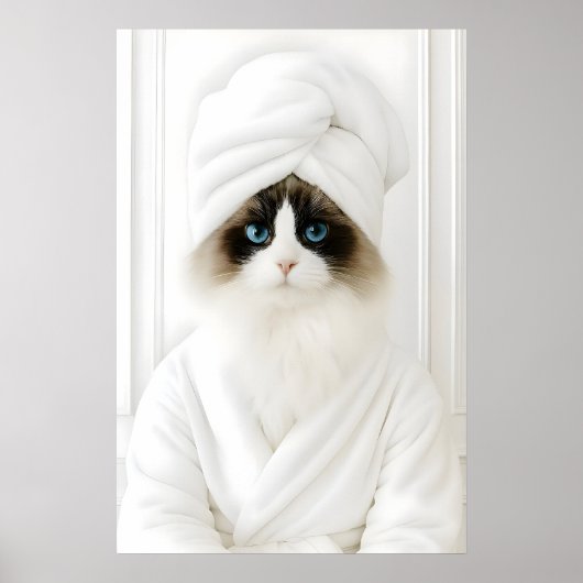 Funny Ragdoll Bathroom Print, Ragdoll In Bathrobe ポスター (正面)