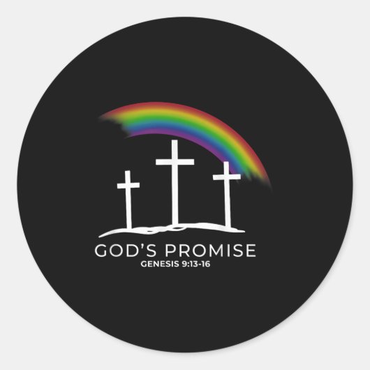 Funny Rainbow Christ Cross - Christian Quote God's ラウンドシール (正面)