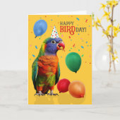 Funny Rainbow Lorikeet Parrot Birthday カード (黄色い花)