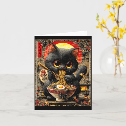 Funny Ramen Cat Noodle Lovers Anime Otaku  カード (黄色い花)