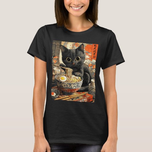 Funny Ramen Cat Noodle Lovers Anime Otaku  Tシャツ (正面)