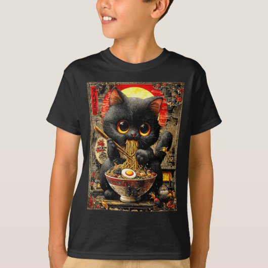 Funny Ramen Cat Noodle Lovers Anime Otaku Tシャツ (正面)