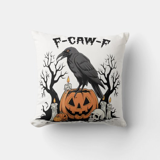 Funny Raven, F-Caw-F, Skull Raven, Gothic Crow クッション (正面)