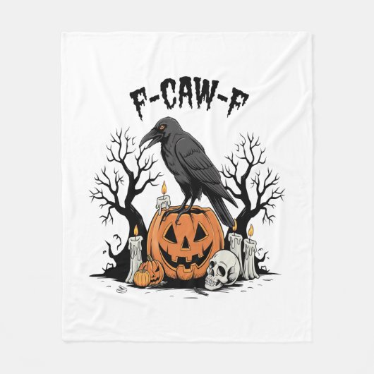 Funny Raven, F-Caw-F, Skull Raven, Gothic Crow フリースブランケット (正面)