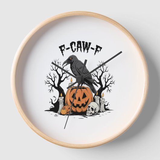 Funny Raven, F-Caw-F, Skull Raven, Gothic Crow 壁時計 (正面)