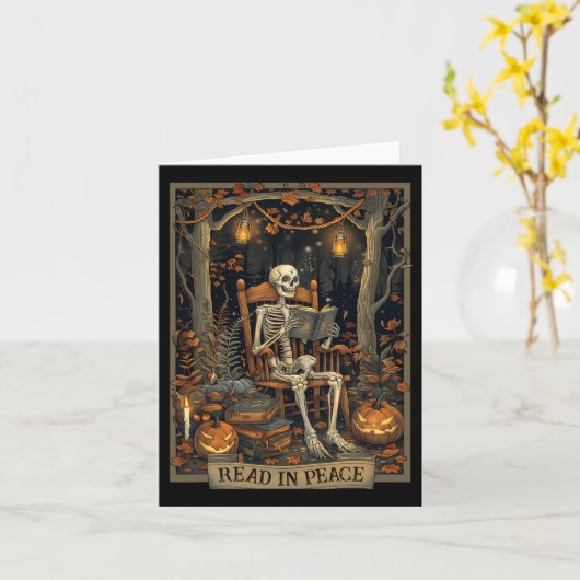 Funny Read In Peace Skeleton Halloween Read Nned B カード (黄色い花)