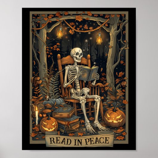 Funny Read In Peace Skeleton Halloween Read Nned B ポスター (正面)