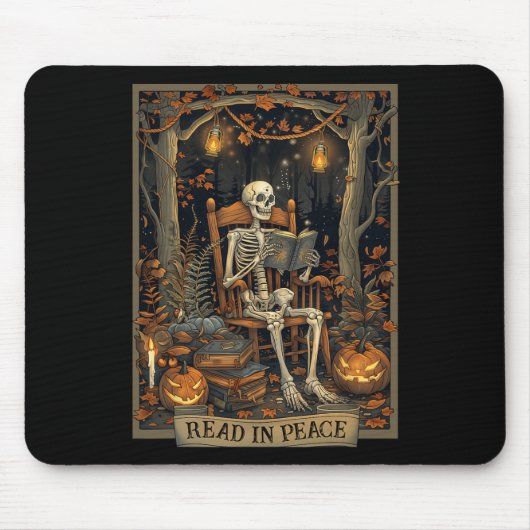Funny Read In Peace Skeleton Halloween Read Nned B マウスパッド (正面)