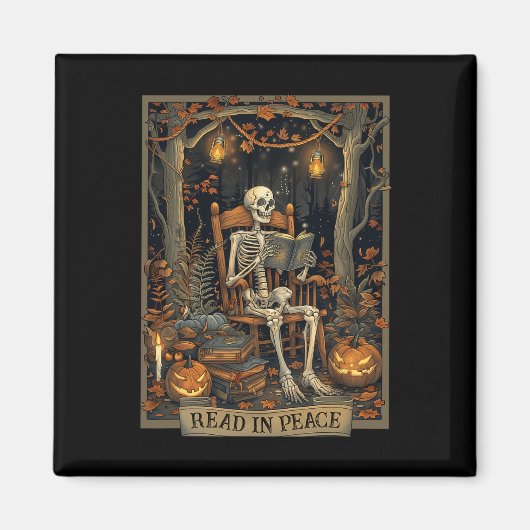Funny Read In Peace Skeleton Halloween Read Nned B マグネット (正面)