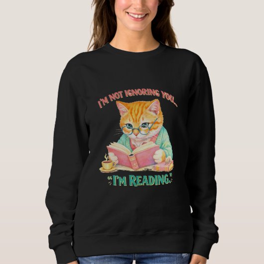 Funny Reading Cat Retro Book Lover Gift スウェットシャツ (正面)