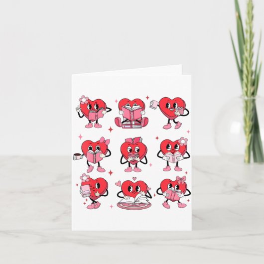 Funny Reading Heart Book Valentines Day Teacher Wo カード (正面)