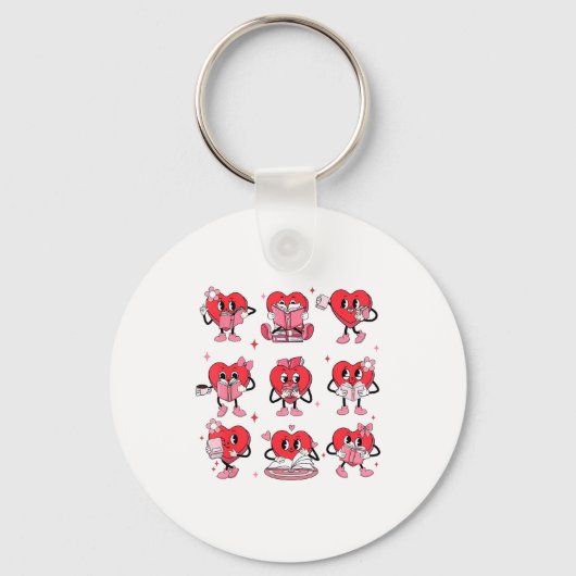 Funny Reading Heart Book Valentines Day Teacher Wo キーホルダー (正面)