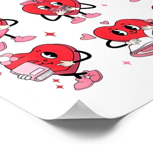 Funny Reading Heart Book Valentines Day Teacher Wo ポスター (角)