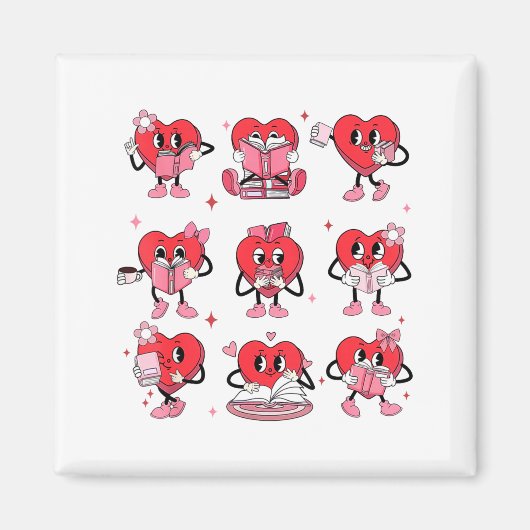 Funny Reading Heart Book Valentines Day Teacher Wo マグネット (正面)
