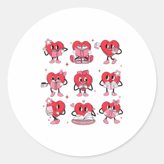 Funny Reading Heart Book Valentines Day Teacher Wo ラウンドシール (正面)