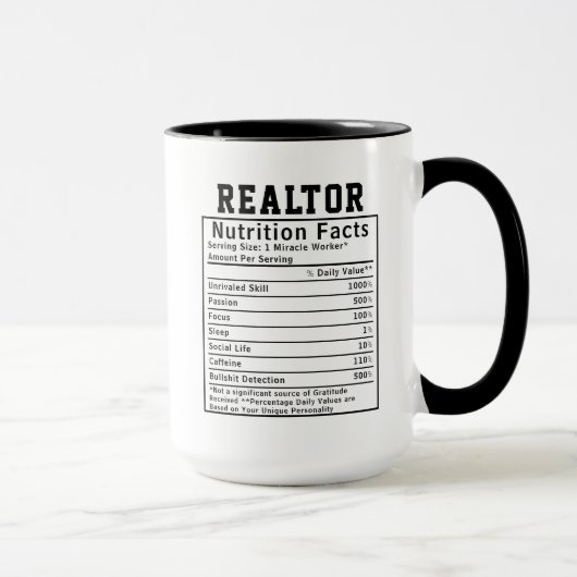 Funny Realtor Nutrition Facts Sales Appreciation マグカップ (右)