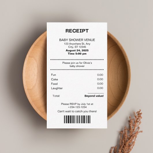 Funny, Receipt theme baby shower invitation エンクロージャーカード
