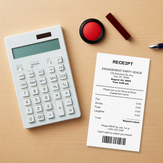 Funny, Receipt theme engagement party invitation エンクロージャーカード