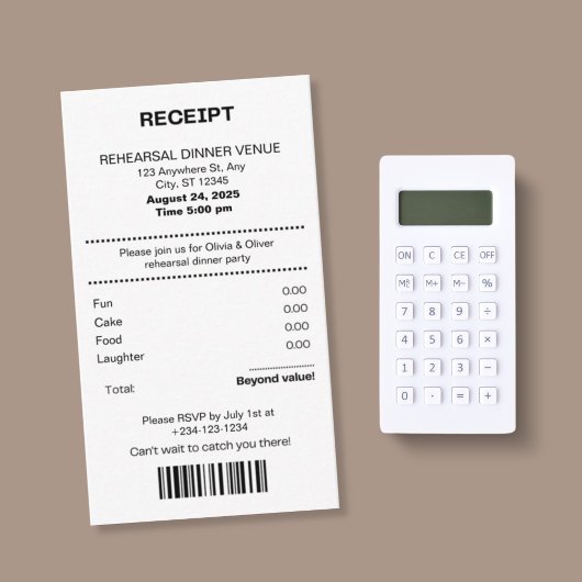 Funny, Receipt theme rehearsal dinner invitation エンクロージャーカード