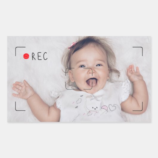 Funny Record Red Dot Custom Photo 長方形シール (正面)