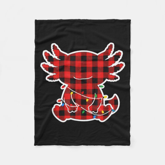 Funny Red And Black Buffalo Plaid Axolotl Christma フリースブランケット (正面)