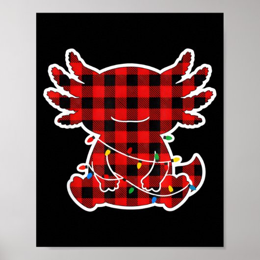 Funny Red And Black Buffalo Plaid Axolotl Christma ポスター (正面)