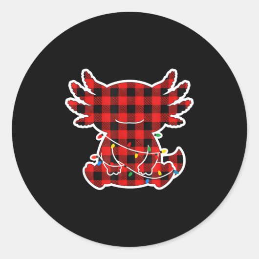 Funny Red And Black Buffalo Plaid Axolotl Christma ラウンドシール (正面)