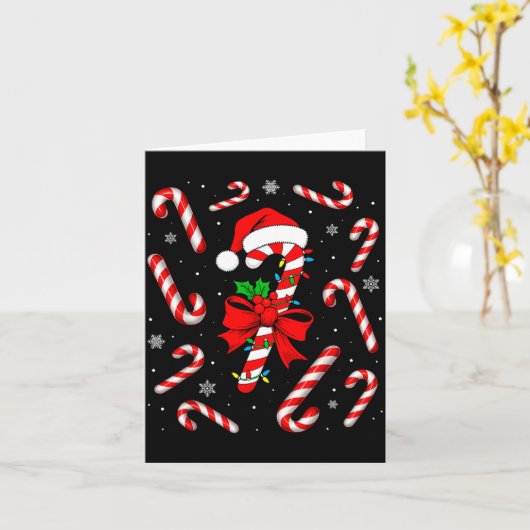 Funny Red And White Candy Cane Xmas Lights Santa C カード (黄色い花)