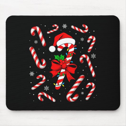 Funny Red And White Candy Cane Xmas Lights Santa C マウスパッド (正面)